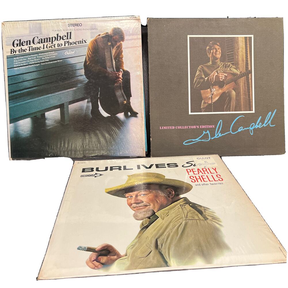 Lot 3x LPs Glen Campbell By The Time I Get To Phoenix-Burl Ives Pearly Shells